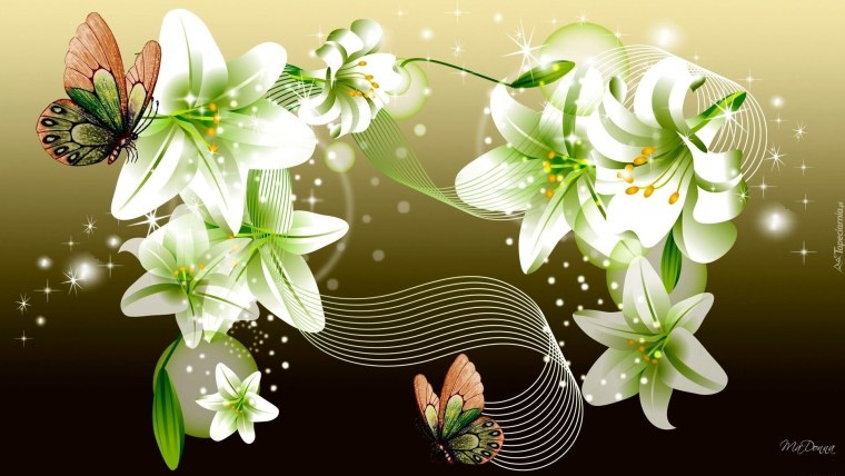 Белые лилии на зеленом фоне