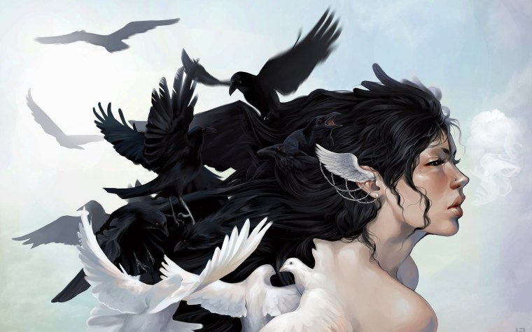 Девушка с вороном