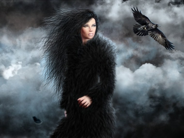 Девушка с вороном арт