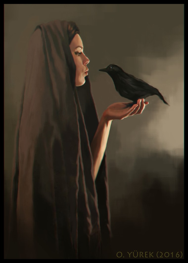 Красивая ведьма с вороном