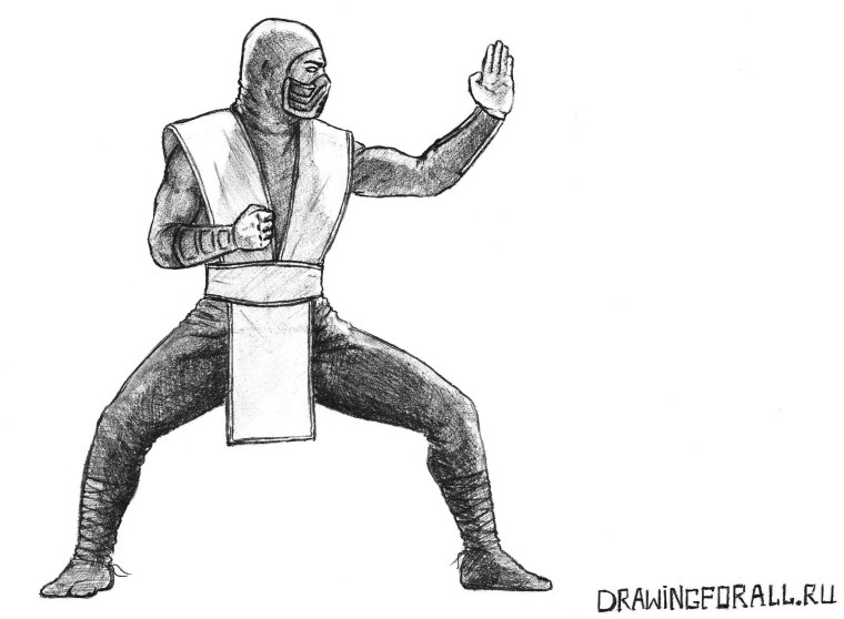Нарисовать скорпиона из мортал комбат карандашом