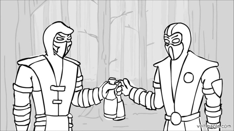 Раскраски мортал комбат Скорпион против саб Зиро