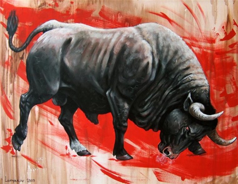 Красный накаченный бык