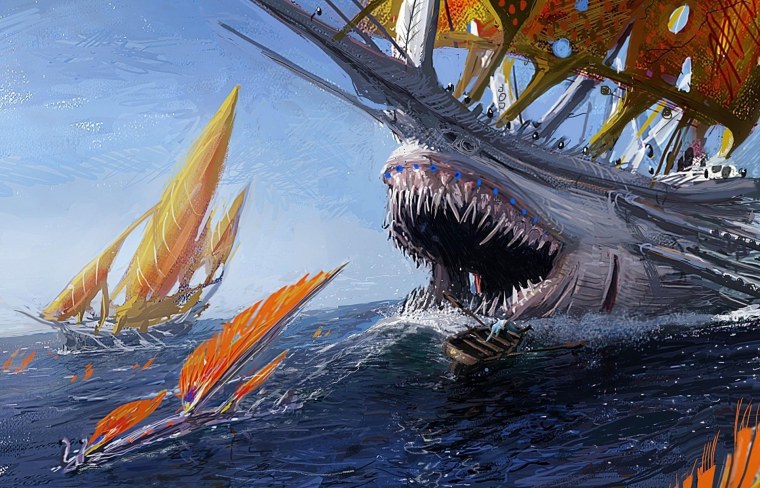 МЕГАЛОДОН морской монстр фэнтези арт