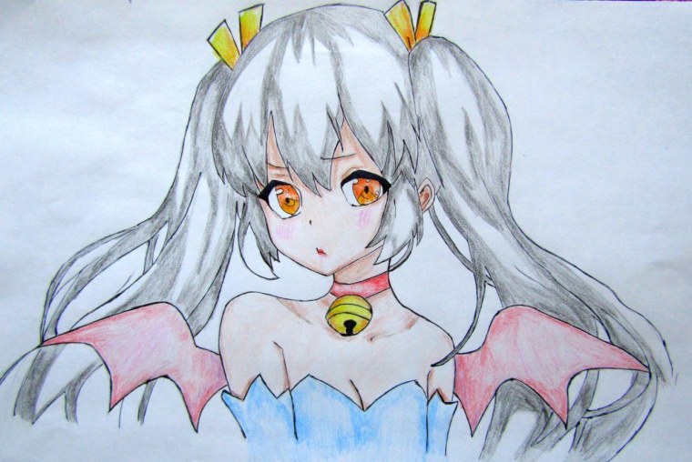 Аниме цветными карандашами