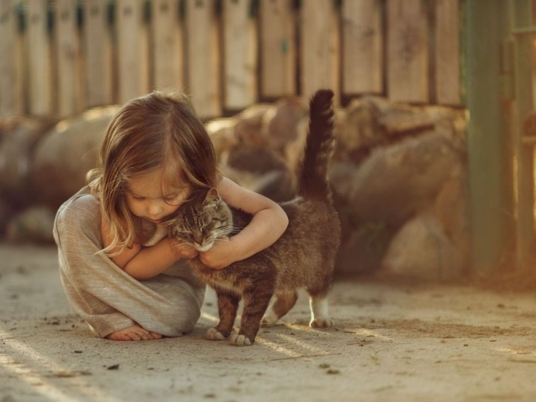 Маленькая девочка с котенком