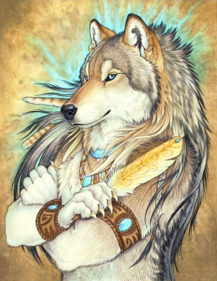 Волк в индейском стиле