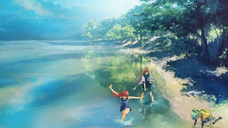 Лес с рекой аниме