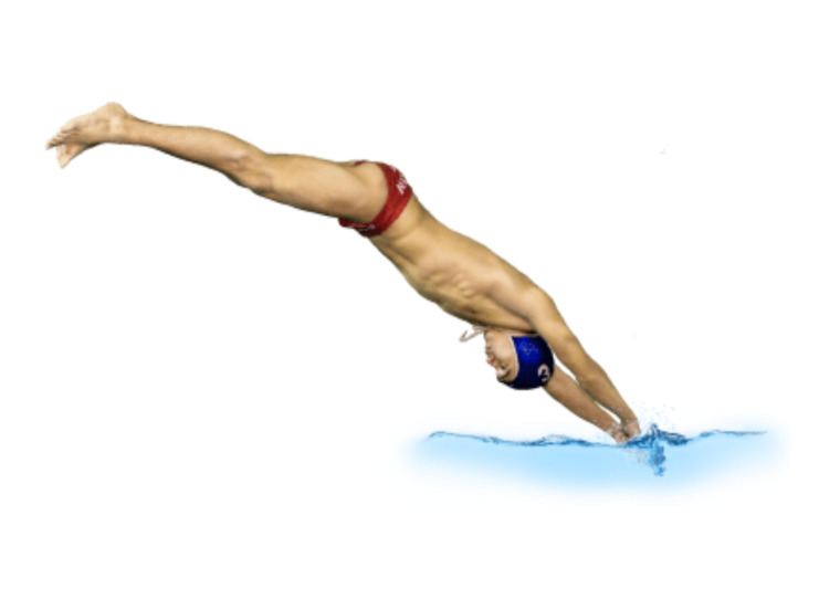 Пловец прыгает