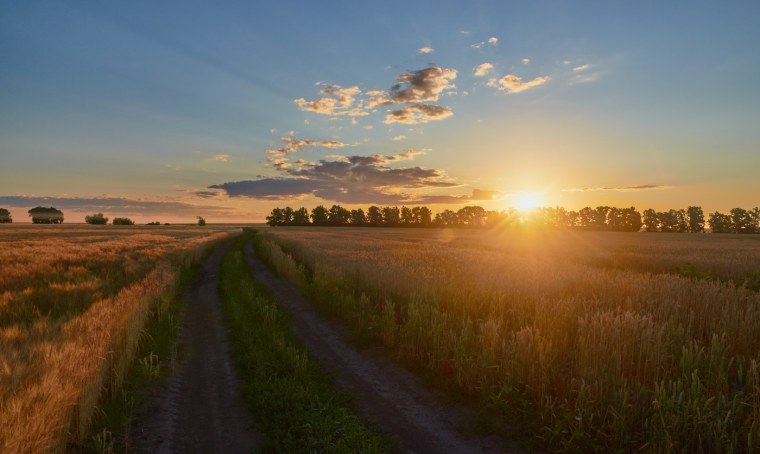 Рассвет в деревне летом