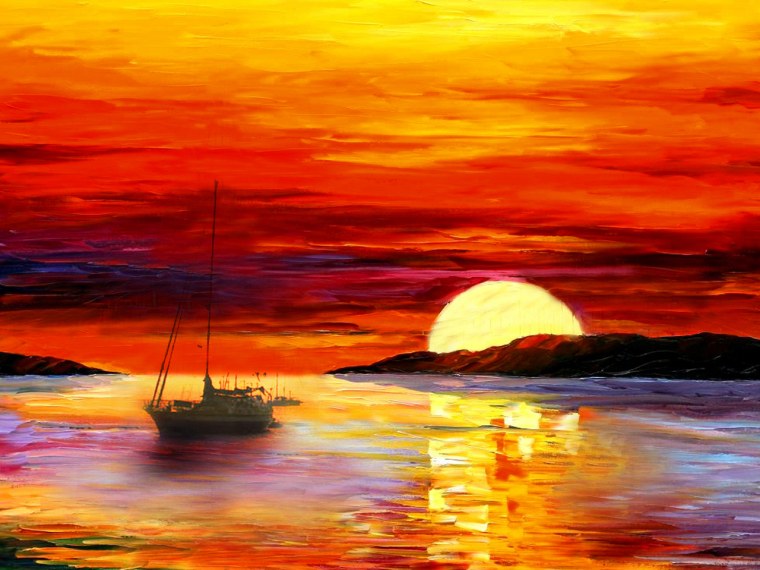 Живопись "закат на Рейне" Кокоек