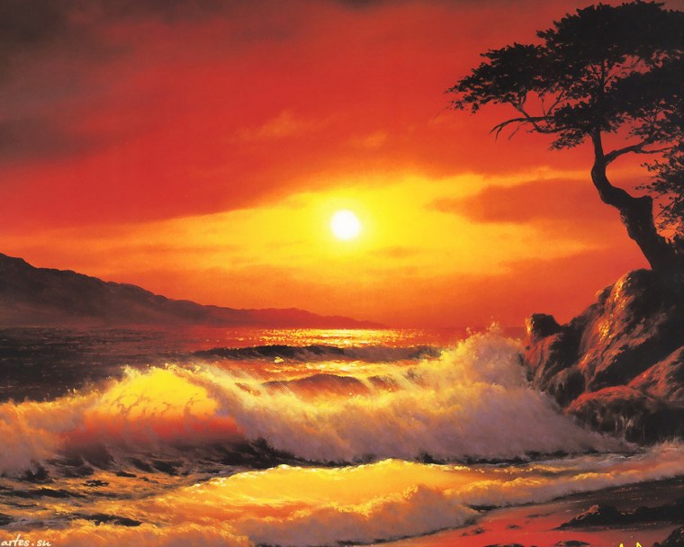 Красный закат картина