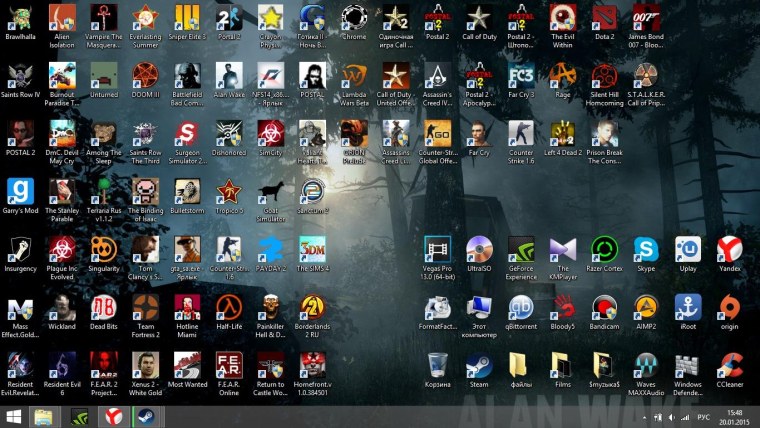 Куча иконок на рабочем столе