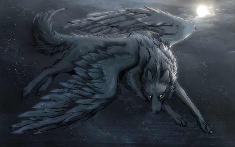Волк с крыльями в небе