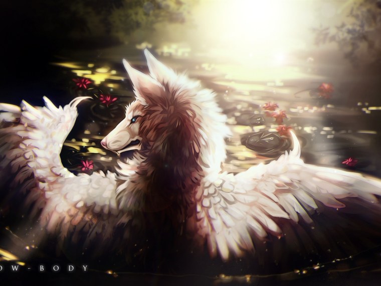 Белая волчица с крыльями арт