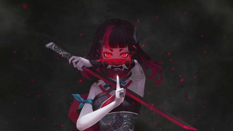 Anime girl Red Eye Warrior Katana 4k
