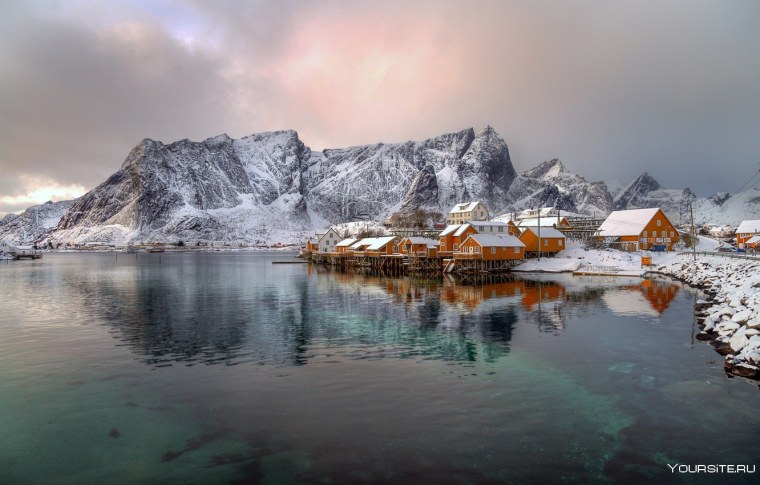 Зима Норвегия Фьорд Гейрангер