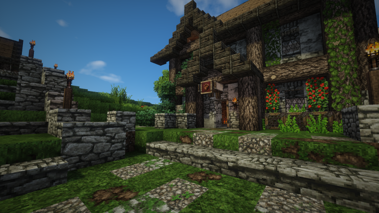 Майнкрафт шейдеры ночь деревня