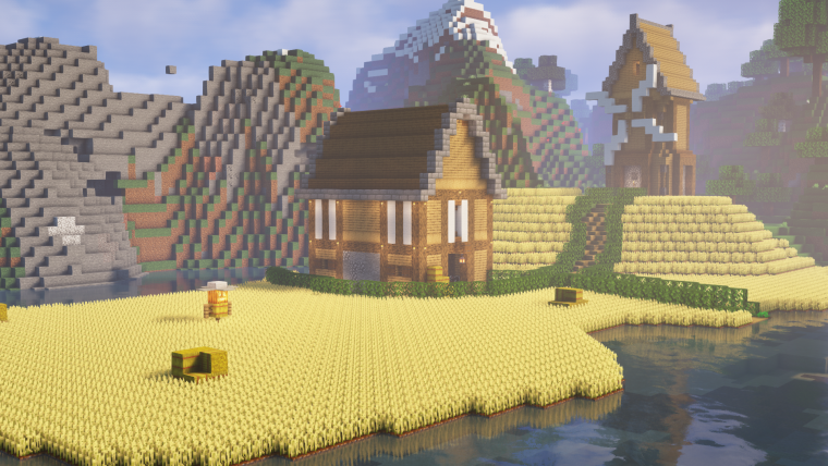 Майнкрафт деревня с шейдерами