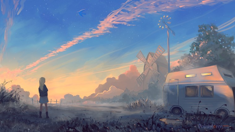 Утро аниме пейзаж