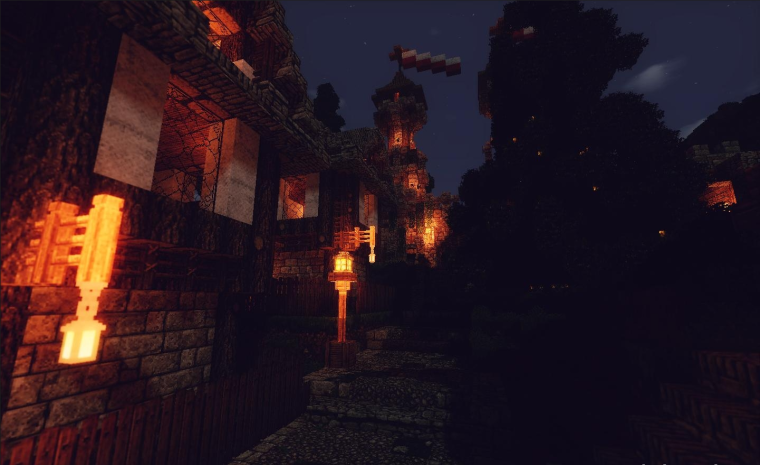 Майнкрафт шейдеры ночь деревня