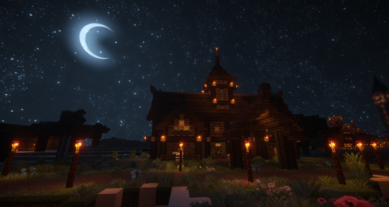 Майнкрафт деревня ночью