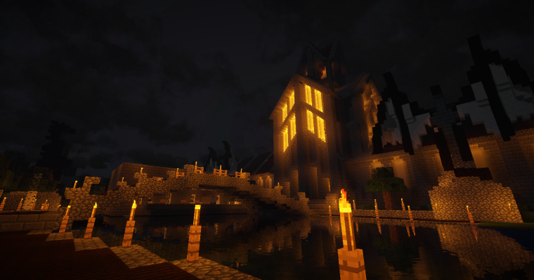 Майнкрафт деревня ночью