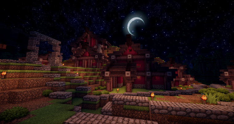 Майнкрафт деревня ночью
