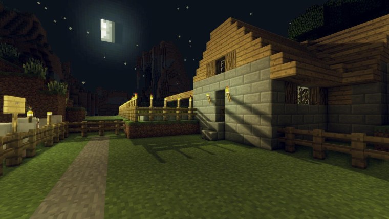 Майнкрафт деревня ночью