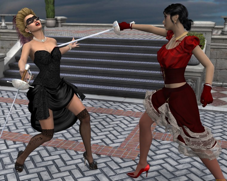 Девушки дерутся на шпагах