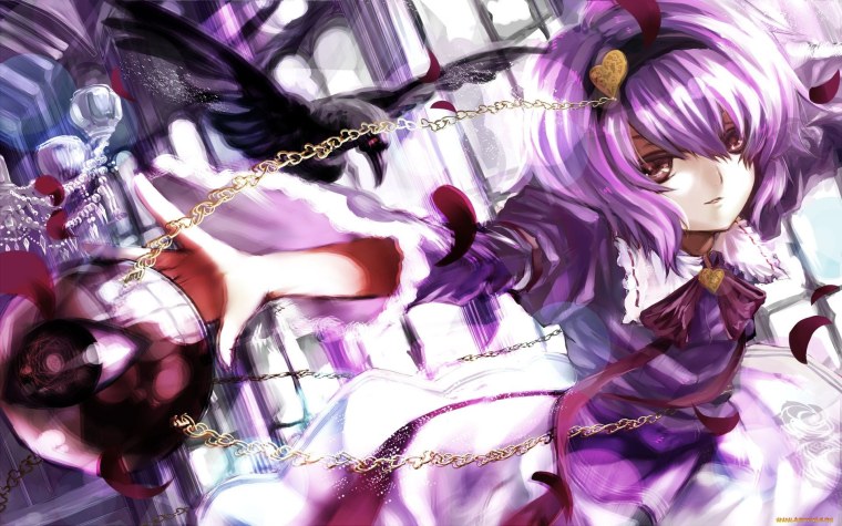 Аниме тян с короткими фиолетовыми волосами