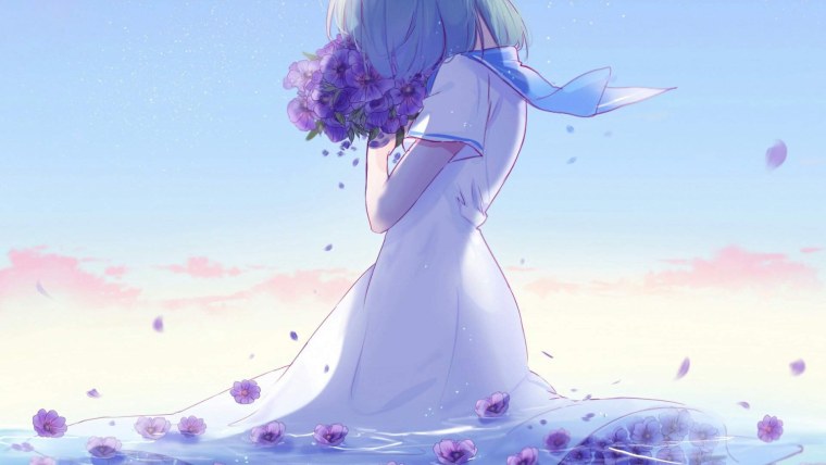 Фиолетовые цветы аниме