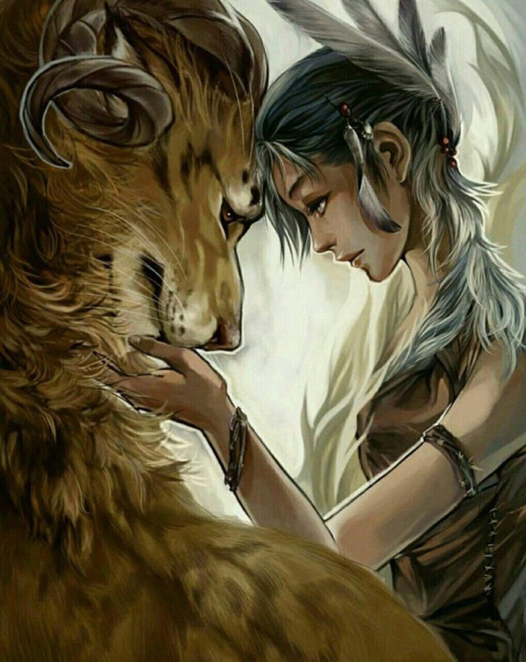 Девушка обнимает Льва