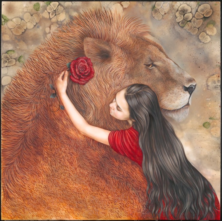 Картина девушка со львом