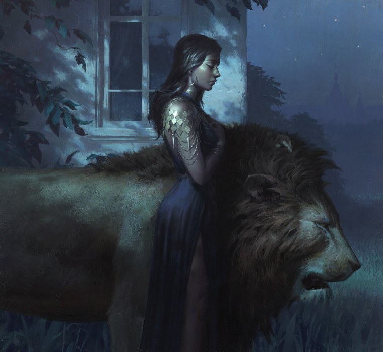Лев и девушка арт фэнтези