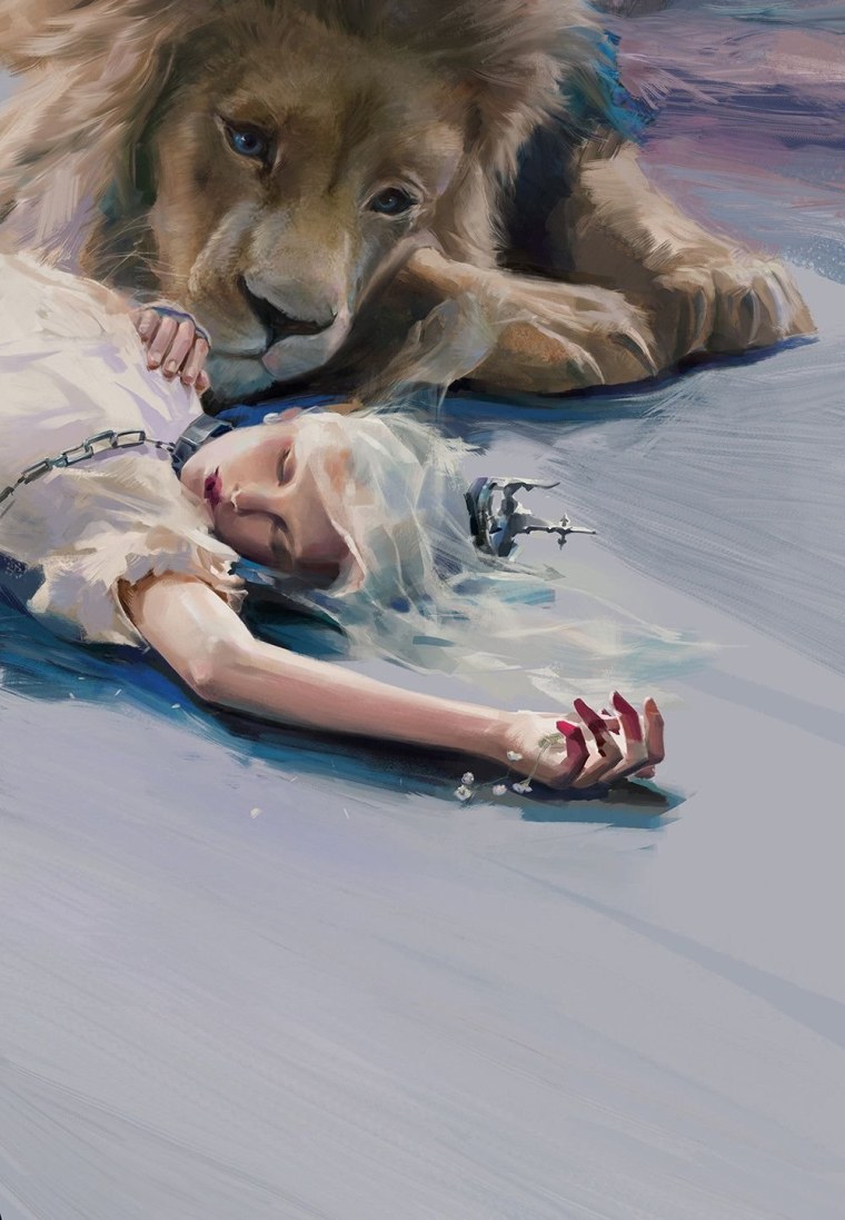 Лев и девочка арт