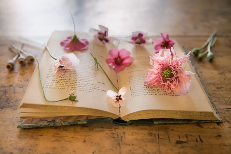 Раскрытые книги с цветами