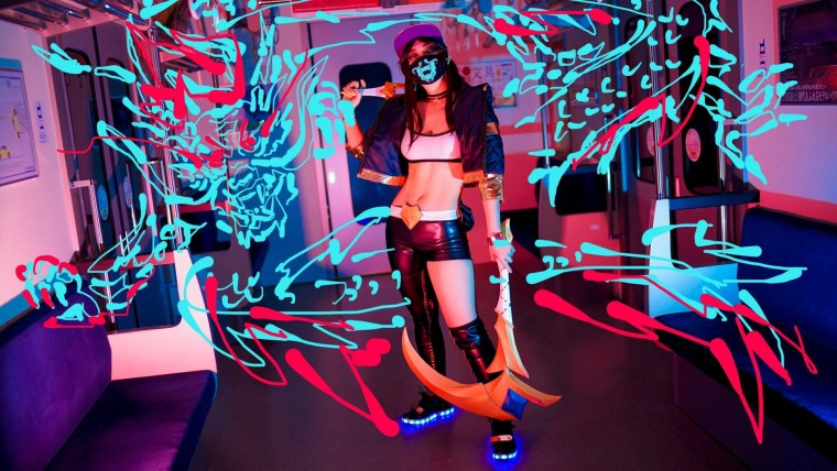 Лига легенд Akali Neon косплей