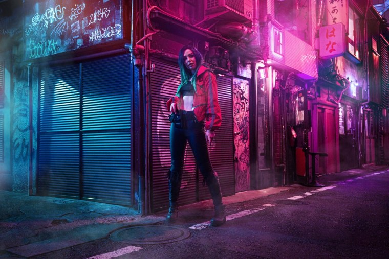 Киберпанк улица неон вывески