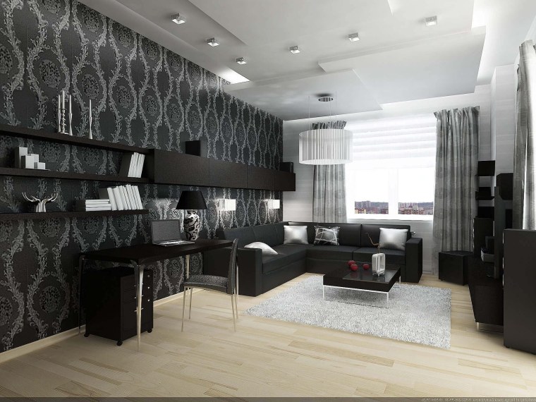 Интерьер гостиной в черно-белом цвете