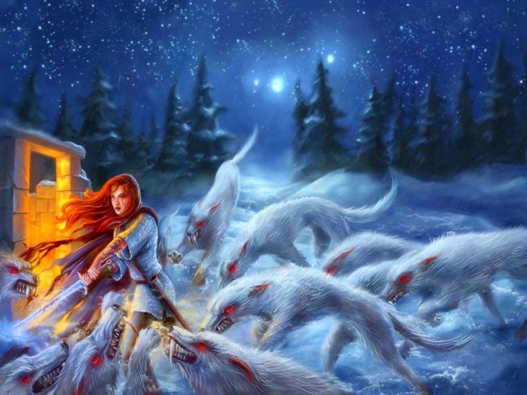 Девушка в зимнем лесу арт