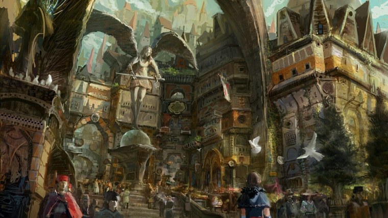 Фэнтезийный средневековый город арт