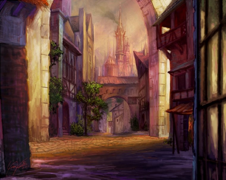 Средневековая улица арт фэнтези
