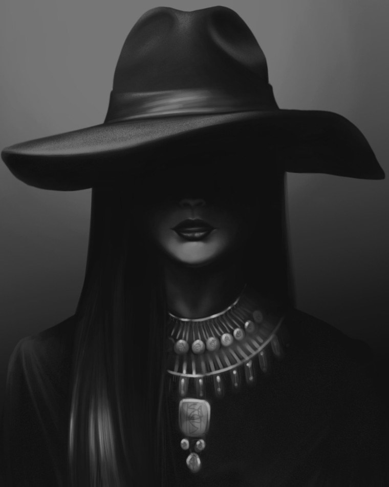 Девушка в черной шляпе арт