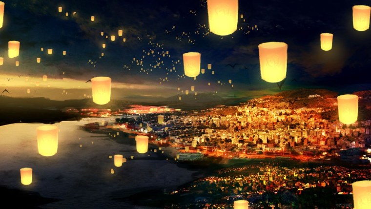 Небесные фонарики арт