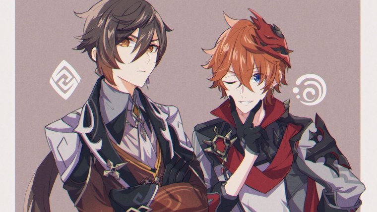 Геншин Импакт обои на рабочий стол Чжун ли и Тарталья