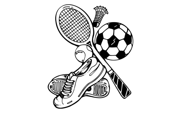 Спортивные принадлежности карандашом