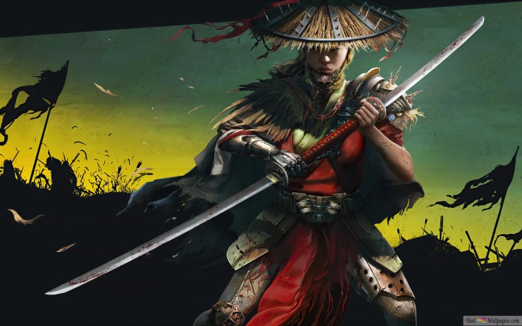 Япония Самурай красный фон