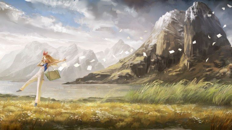 Девушка в горах арт