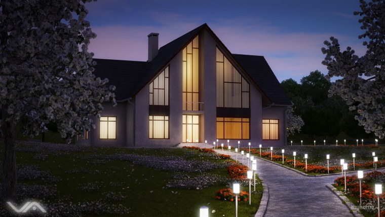 Красивый дом ночью